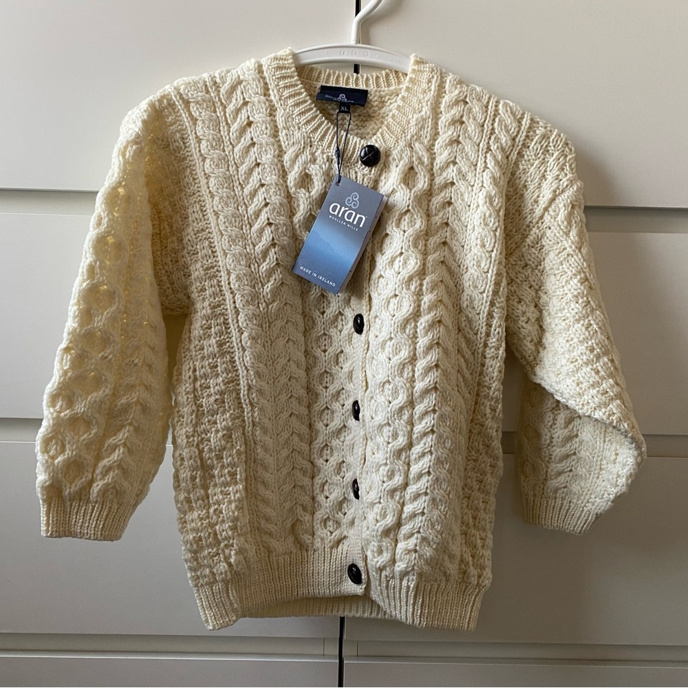 cable knit wool cardigan
